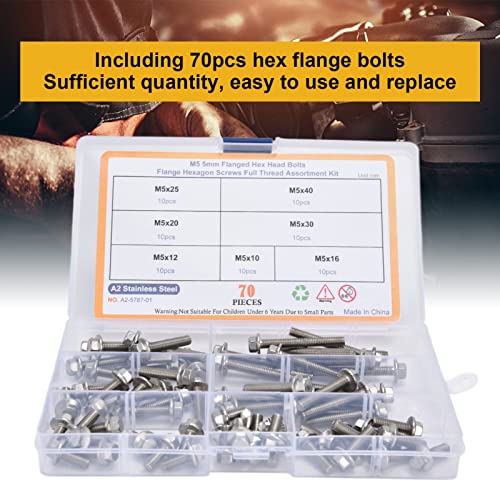 Pissente M5 flanged hex head bolts, stainless steel socket head screws assortment kit with 70 pieces