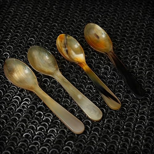 Mythrojan Buffalo Horn Spoons Polished Finish Handcrafted with Genuine Ox Horn Fully Functional Accessory for Reenactments-4pcs 6.5" (Set of 4)