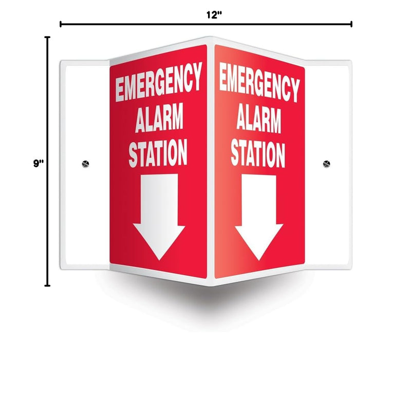 Accuform PSP326 Projection Sign 3D, "Emergency Alarm Station (Arrow)", 12" x 9" Panel, 0.10" Thick High-Impact Plastic, Pre-Drilled Mounting Holes, White on Red
