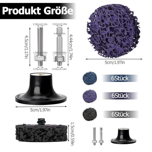 CSD Sanding Disc, 18 Pieces Coarse Cleaning Disc, Cleaning Disc Set 2 Inch Coarse Cleaning Disc Drill with Two Pull Rods for Rust Removal or (50 mm Mixing of Colors, 18) 50 mm mixing of colors