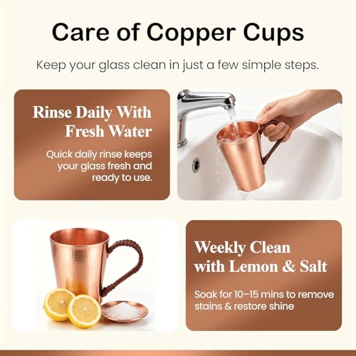 13.5 oz Copper Cups - Hammered Ayurvedic Pure Copper Drinking Cups with Heat-Resistant Leather Sleeves - Promote Detoxification and Maintain Health, Suitable for Yoga, Meditation or Camping. (1) 1
