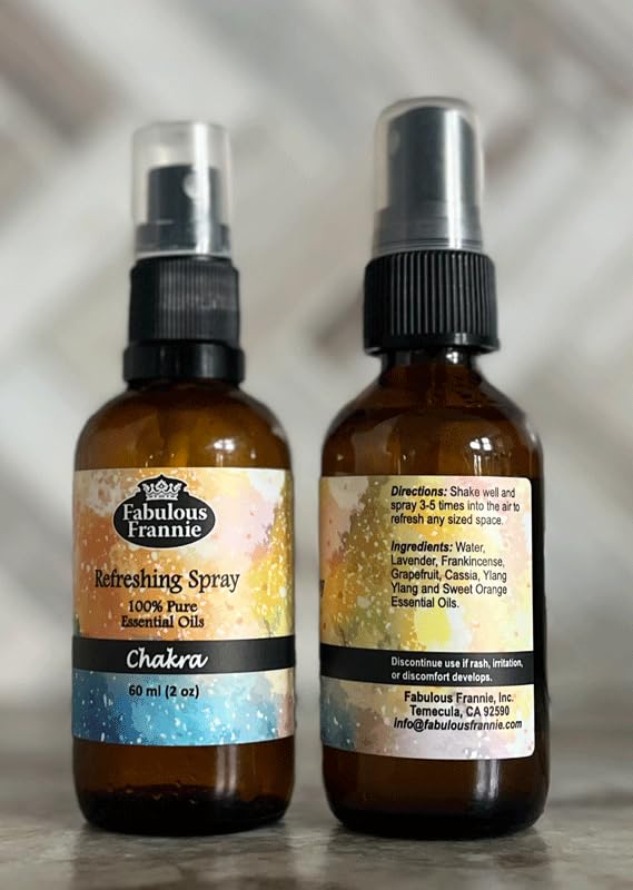 Fabulous Frannie Chakra Refreshing Mist made with Pure Essential Oils A perfect blend of Lavender, Frankincense, Grapefruit, Cassia, Ylang Ylang and Sweet Orange Pure Essential Oils 2oz each 2pk 2oz Mist - Set of 2 2 Fl Oz (Pack of 2)