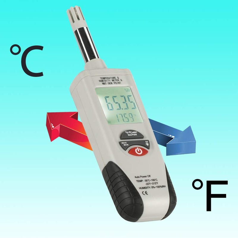 [Australia - AusPower] - Mengshen Digital Psychrometer - Handheld Backlight Temperature Humidity Meter Gauge with Dew Point and Wet Bulb Temperature - Battery Included, M350 