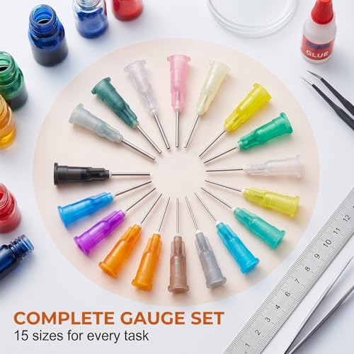 90-Piece Dosing Needle Set, Blunt Cannulas for Syringes, 14G-30G Injection Needles Assortment (13 mm), Precision Dosing Tips for Glue, Ink, Oil and Industrial Applications