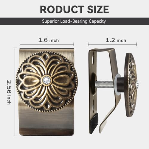 Tapestry and Quilt Hangers 4 Pack, Heavy Duty Metal with Glass Stone Accents, Dual-Anchor Anti-Tilt for Delicate Fabrics Display (Bronze) Bronze