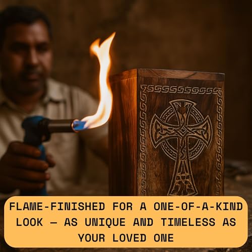Hashcart Celtic Cross Wooden Cremation Urn for Human Ashes, 45 Lbs