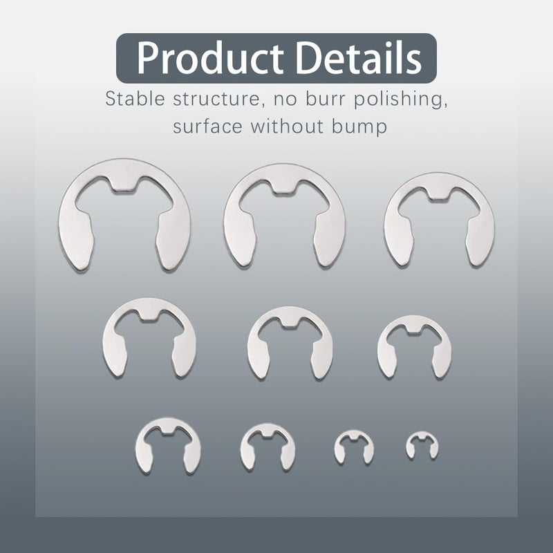 [Australia - AusPower] - 120PCS Stainless Steel E Clip Assortment Kit, External Circlip Snap Rings Retaining Clips Set, M1.5/M2/M3/M4/M5/M6/M7/M8/M9/M10 E Clip Assortment Kit for Bearings, Axles, Gears, Pulleys 