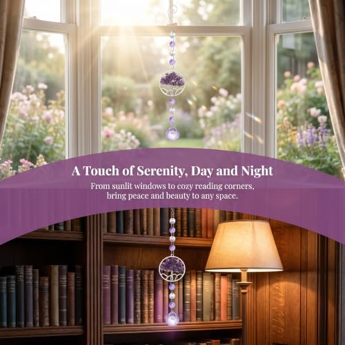 Crystal Gifts For Women, Sun Catchers For Windows, Spiritual Gifts, Tree Of Life Natural Chakra Healing Crystal Stone Purple