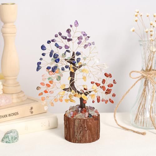 QINJIEJIE 7 Chakra Tree Crystal Tree Tree of Life Decor Birthday Gifts for Women Crystals and Healing Stones Home Office Decor Spiritual Gifts for Women Mom Sister New House Warming Gift Unique