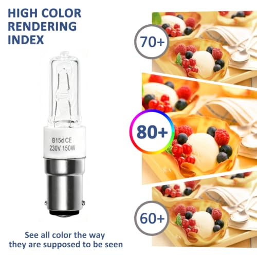 Caldarax Pack of 2 B15d Dimmable Light Bulbs, 150 Watt, Warm White 2700 K, AC 230 V, Clear Light Centre Ceram Base, B15d Halogen Lamp for Ceiling Lamp, Chandelier, Sewing Machine Lamp, Wall Lamp