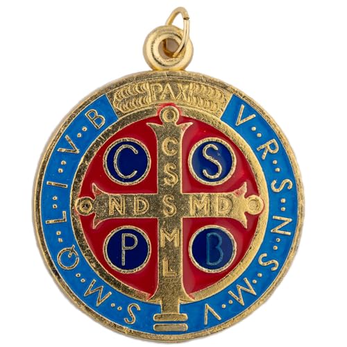 Gold-Tone Saint Benedict Medal | Shiny | Patron Saint of Students and Europe | Religious Medallion for Jewelry and Home | Catholic Gift for First Holy Communion and Confirmation