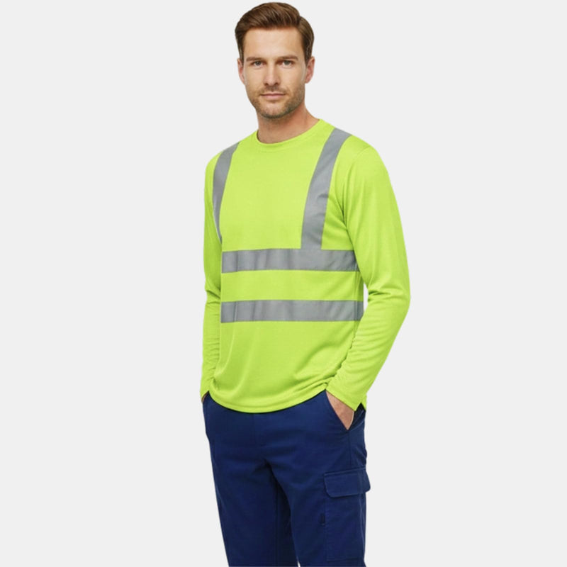 HYCOPROT Hi Vis Safety Shirts Long Sleeve High Visibility Reflective Shirt for Men Women Class 3 Construction T Shirt Work T-shirts Clothes for Warehouse Camisas Reflectivas de Trabajo para Hombre X-Large Yellow