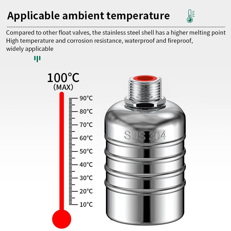 2PCS 304 Stainless Steel Float Valve,Water Tank Float Valve,1/2 to 3/4 Inch Automatic Water Level Control, No Pump Needed for Water Tanks,Livestock Troughs（Top/Side Entry） stripe Silver 2