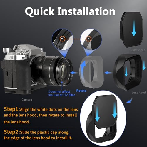 Haoge Metal Square Lens Hood for Fujifilm Fujinon XF 18-55mm F2.8-4.0 R LM OIS & XF 14mm F2.8 R Lens with a Hood Cap on X-T5 X-T4 XT50 XH2 Camera