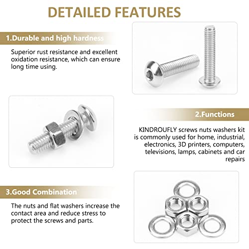 Kindroufly socket head screws assortment kit with 304 stainless steel button head screws, nuts and washers