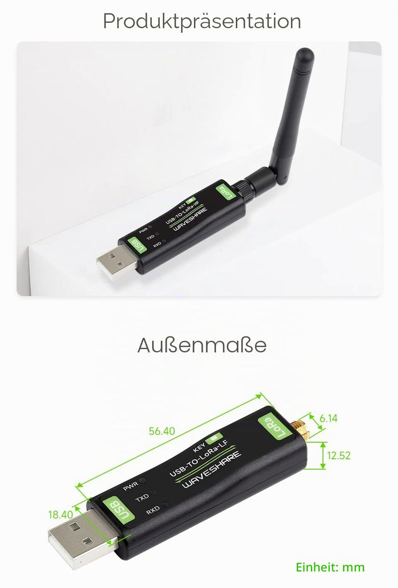Waveshare USB to LoRa Data Transfer Module, Based On SX1262, Suitable for Data Acquisition in Industry and Agriculture, TCXO crystal oscillator, 850 ~ 930 MHz frequency for Europe, America and Oceania
