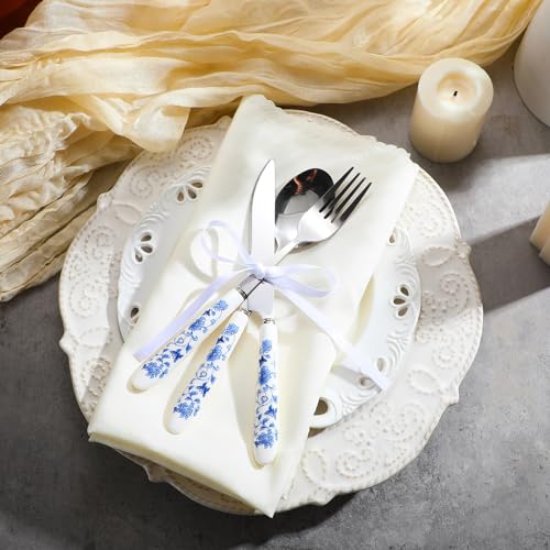 10 Pcs Chinoiserie Silverware Set Blue White Porcelain Ceramic 10