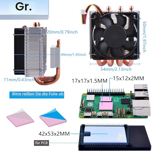 GeeekPi Low-Profile Plus CPU Cooler for Raspberry Pi 5, Pi 5 Aluminum Active Cooler with Cooling Fan for Raspberry Pi 5 4GB/8GB/16GB