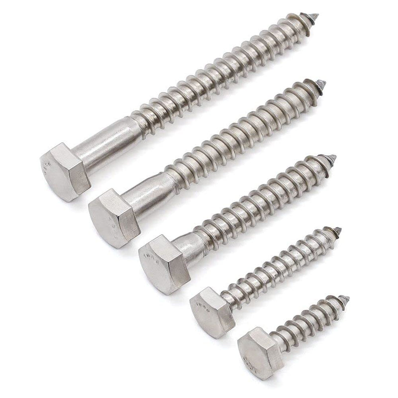 [Australia - AusPower] - Glvaner (8 pcs) 3/8" x 4" Stainless Steel Hex Head Lag Bolts, Hexagonal Head Lag Screws, 304 Stainless Steel 18-8, Secure Hold for Wood 3/8 x 4" 8 