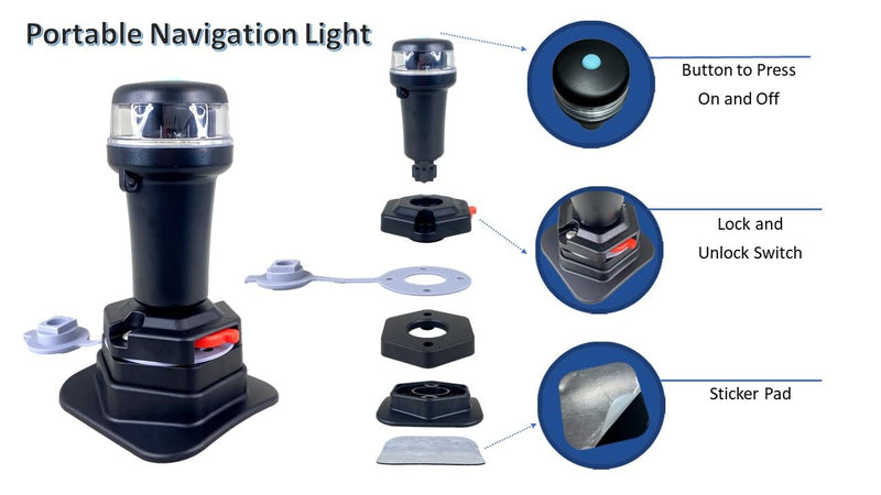 Pactrade Marine Navigation Lights for Boats LED - White Battery Powered Nav Lights for Boats - Surface Mounts (Curved), Fixed Base, 2-Mode Operation - 1NM Waterproof
