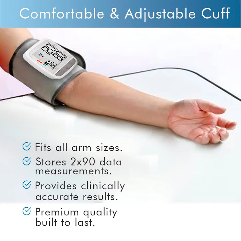 [Australia - AusPower] - Novamedic Digital Blood Pressure Monitor, Accurate BP Machine with Adjustable Wrist Cuff & Large LCD Display, Automatic 90x2 Reading Memory, for Home Use and Medical Supplies, Batteries Included. 