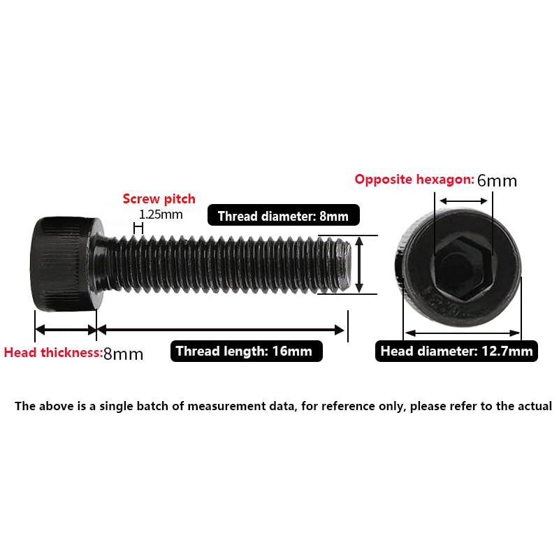 XunLiu 50PCS M8X16mm Hex Socket Head Cap Screws | Grade 12.9 Alloy Steel,Black Oxide, DIN912,High Strength for 3D Printer Hotend,Drone,PCB, Micro Electronics 50