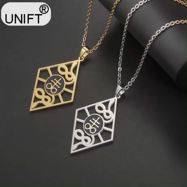 UNIFT Satanic Leviathan Cross Necklace for Women Men Stainless Steel Gothic Church of Satan Leviathan Cross Snake Pendant Necklaces Religious Amulet Jewelry silver