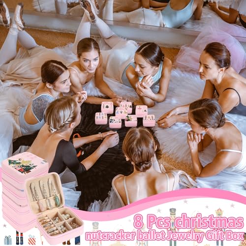Kathfly 8 Pcs Nutcracker Ballet Jewelry Box Mini Pink Travel Organizer
