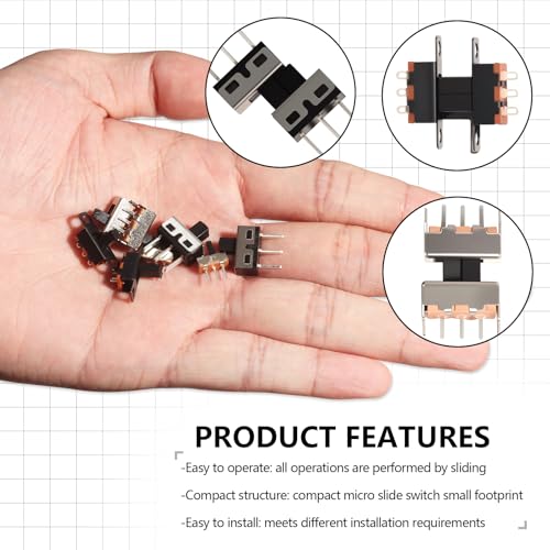 VEXUNGA Slide Switch Mini Set Vertical Slide Switch 3-Pin 2 Position Built-in Switch On/Off 1P2T SPDT Soldering Vertical Panel Switch Mini Switch Set (80 Pieces)