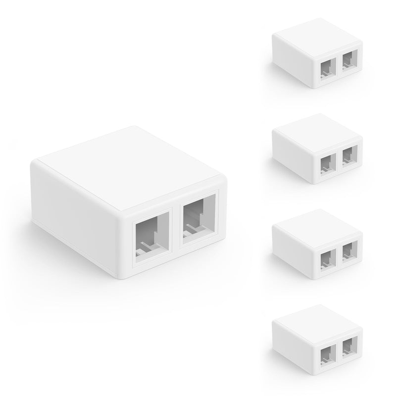 VCELINK Keystone Jack Surface Mount Box 2-Port for UTP Cat6/Cat5e/Cat5 RJ45 Keystone Jacks, 5-Pack, White 2-Port Box 5 Pack