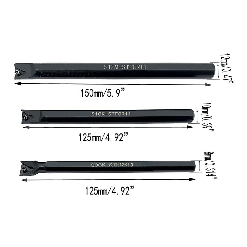 [Australia - AusPower] - S08K/S10K/ S12M-STFCR11 Boring Bars 91° Internal Turning Holder 3pcs with 3pcs TCMT21.51 Carbide Inserts for Machining Steel Parts and Stainless Steel 3PCS Holder with 3pcs TCMT110204 