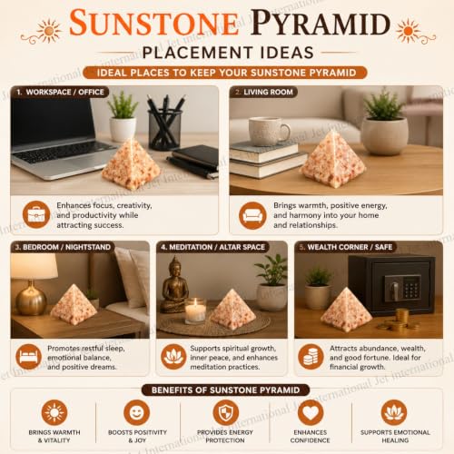 Jet Sunstone Pyramid – Natural Healing Crystal Pyramid for Energy, Confidence, Prosperity, Meditation & Vastu Approx 1.5-2 inch
