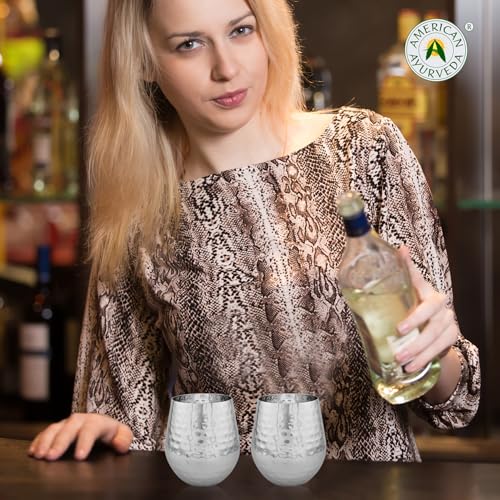 Durable Heavy-Gauge 16.9oz (500ml) Stainless Steel Metal Mugs Cups Tumbler Drinking Glasses – Premium Grade, Single Wall, Food Grade, Set of 4 (Hammered High Polish) Hammered, High Polish