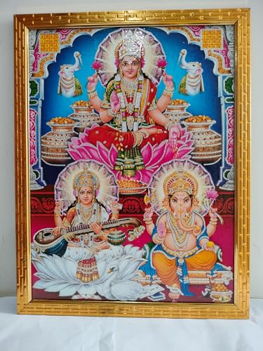 Deepawali Laxmi Ganesh Ji Photo Frame for Wall Hanging Diwali Pooja for home and shop, Diwali Pooja Item, Diwali Photo Frame (12x18 inch)