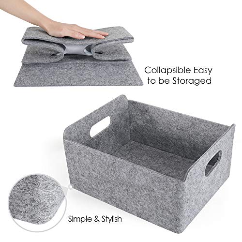 Welaxy Storage Baskets Collapsible Felt Storage bin Foldable Shelf Drawers Organizers Bins organizie Box with Handles for Kids Toys pet Toy Books Clothes Makeup Junk organise (Gray x 3) Gray x 3