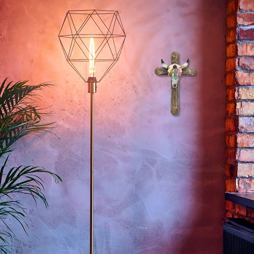 BestGiftEver Rustic Southwestern Wall Cross Faux Wood Steer Skull