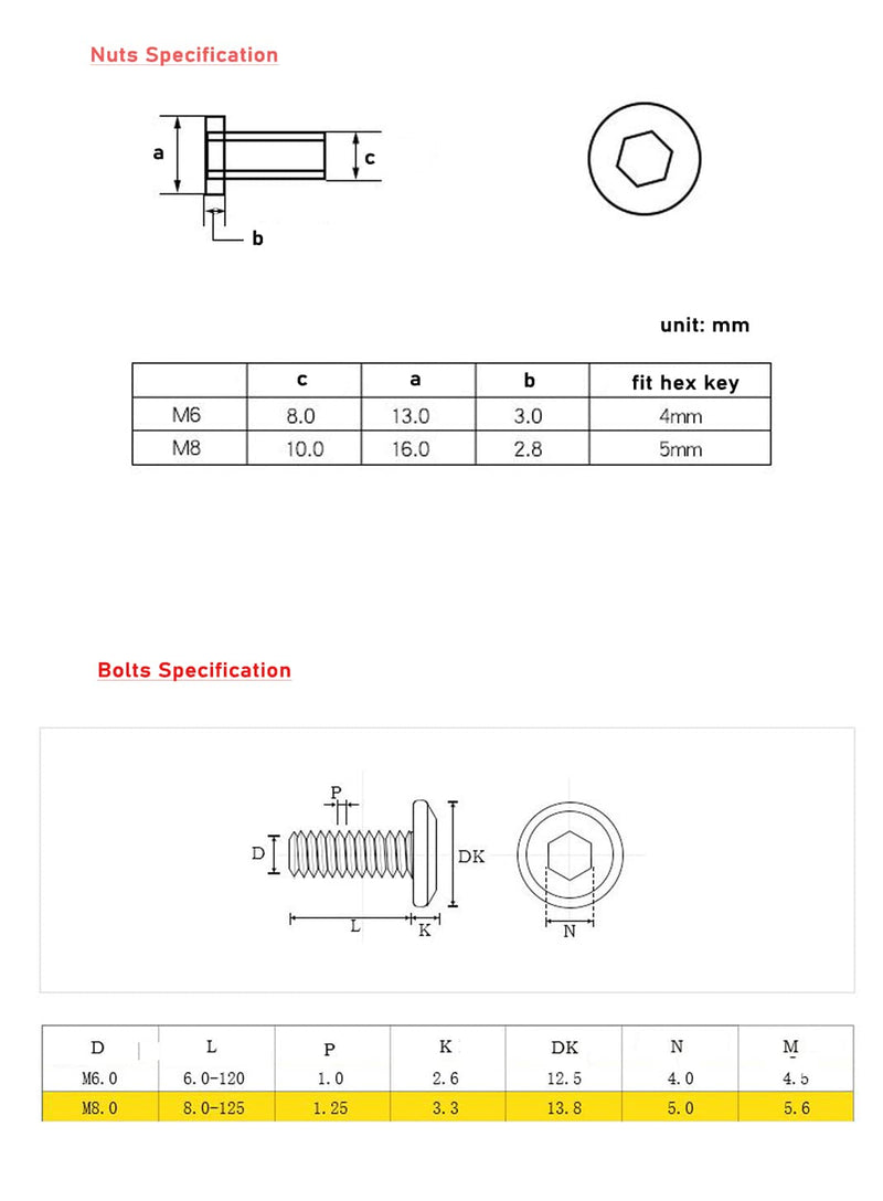 [Australia - AusPower] - binifiMux 10-Pack M6-1.0 x 35mm Rivet Countersunk Hex Head Socket Cap Bolt and Barrel Nut for Furniture M6 x 35mm 10-Pack 