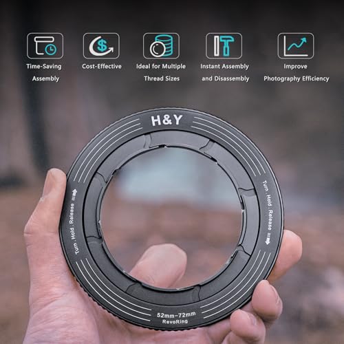 H&Y RevoRing Adjustable 52-72mm to 77mm Step Up Ring for Filters | 52-72mm to 77mm Variable Step Up Ring, Secure Turn-Hold Lock, Lens Filter Adapter Ring, Aluminum, Titanium Gray Dark Gray