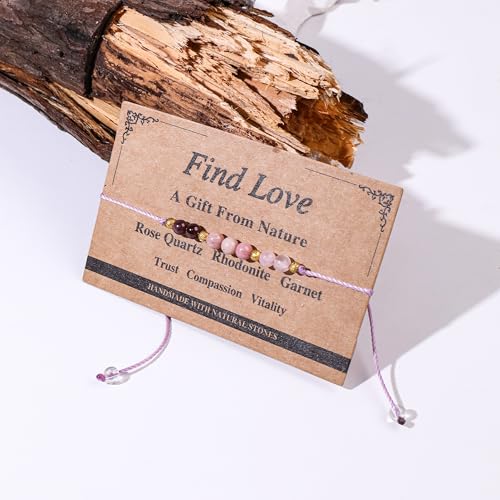 Natural Stone Healing Bracelets with Empowering Cards Adjustable Jewelry Gift for Men and Women Find Love