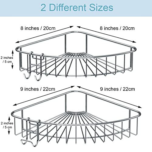Shower Shelf for Inside Shower, Shower Shelf Corner, Shower Corner Caddy, Adhesive Shower Caddy, Shower Wall Caddy, Stainless Steel Shower Caddy Suction No Drill 2 Pack Silver Corner Shower Caddy