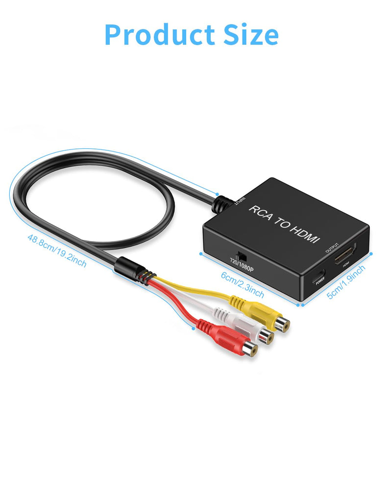 [Australia - AusPower] - RCA to HDMI Adapter Converter, AV to HDMI Converter with HDMI Cable Supports PAL/NTSC for PS2/VHS/VCR/Blue-Ray DVD ect. 