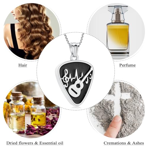 Oinsi Guitar Pick Urn Necklace for Ashes Cremation Jewelry Guitar Pendants Ashes Holder Memorial Necklace Cremation Jewelry for Human with Filling Kits Silver-Black