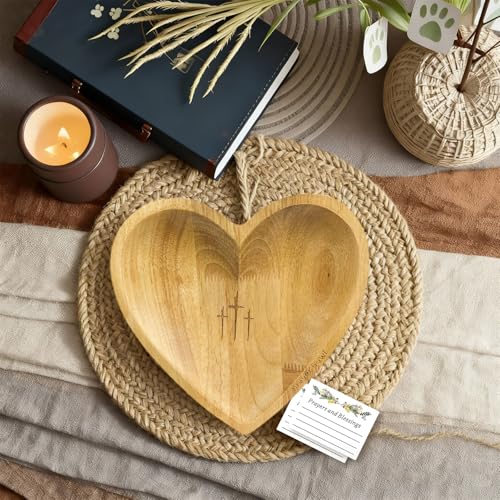 Prayer Bowl with 24 Cards, Heart Shaped Prayer Bowl Wooden yellow color