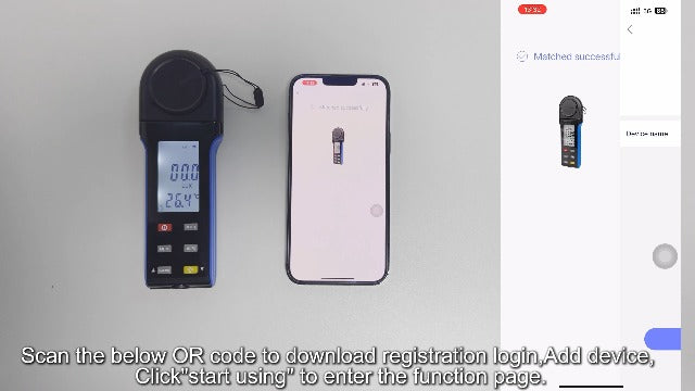 BTMETER orange illuminance light meter with Bluetooth and digital display for lumen photometer testing
