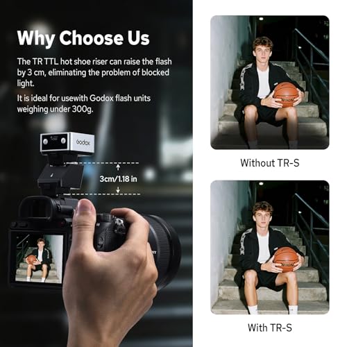 Godox TR-S TTL Hot Shoe Riser for Sony, with 6 Adjustment Levels (0-90°) TTL Function HotShoe Extender Mount Adapter for Godox TTL Mini Flash iT20 iT30Pro