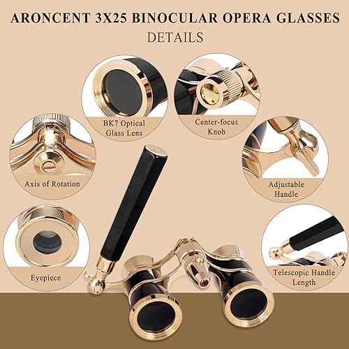 Aroncent 3X25 Opera Glasses Theater Binoculars Adjustable Handle, Black