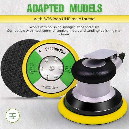 Sanding Disc 125 mm for Random Orbital Sander with 5/16"-24 Thread | Velcro Polishing Pad Replacement 5 Inch Grinder Support Pad for Grinding Machines Polishing Wood Metal (max. 12,000 rpm) 5"/125mm YELLOW