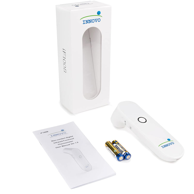 [Australia - AusPower] - Newly Released Innovo Medical Touchless Forehead Thermometer, Non-Contact Fever Alert, Termometro Digital (Snow White), (iF100B) 