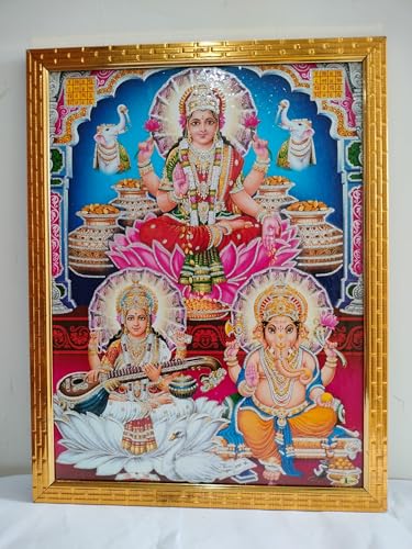 Deepawali Laxmi Ganesh Ji Photo Frame for Wall Hanging Diwali Pooja for home and shop, Diwali Pooja Item, Diwali Photo Frame (12x18 inch)