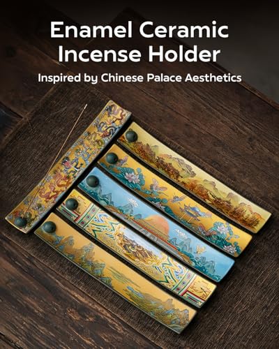 Chinese Incense Stick Holder with Ash Catcher - Ceramic Incense Burner with Ancient Painting, for Zen Meditation, Home Decor & Gift Imperial Dragons